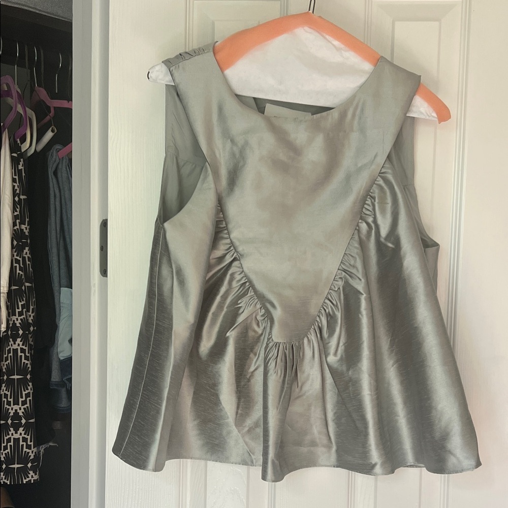 Anthropologie Metallic Gray Sleeveless Blouse